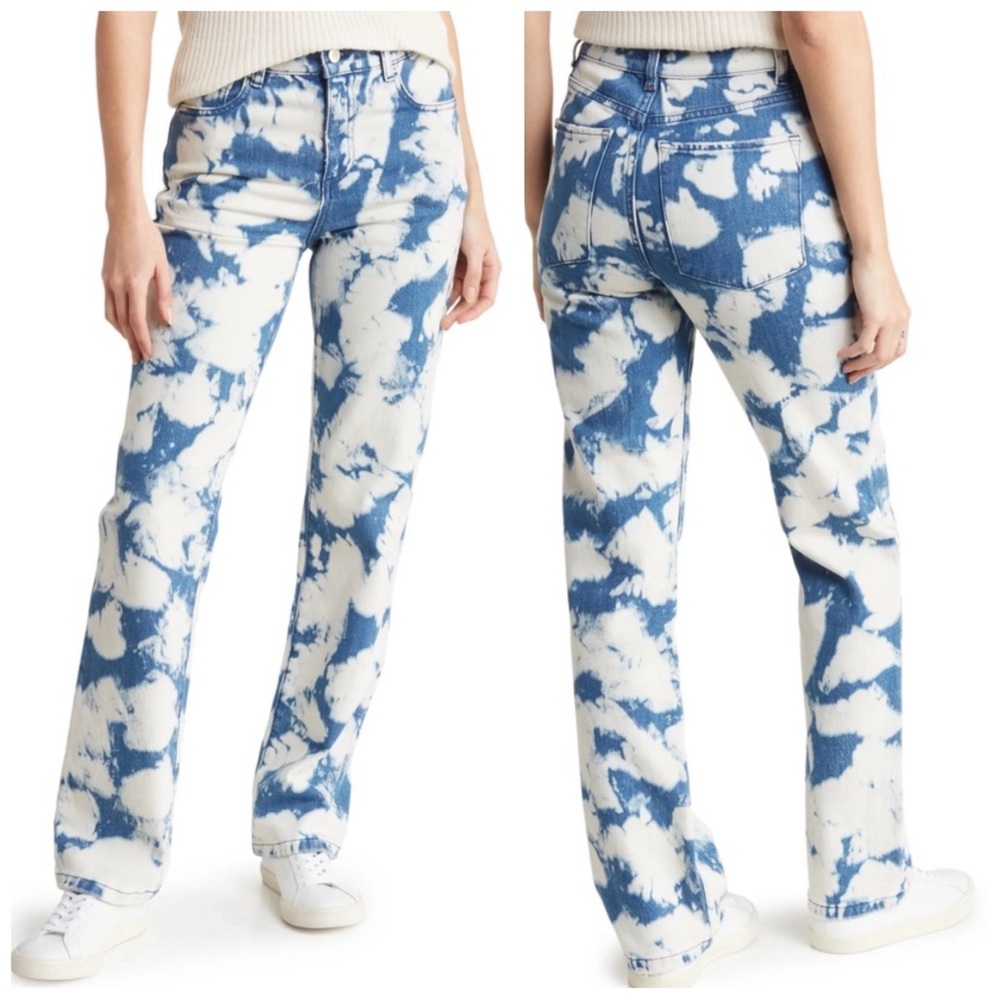 •ALICE + OLIVIA• Amazing Bleach High-Rise Straight-Leg Jean Marble Blue Size 24‎